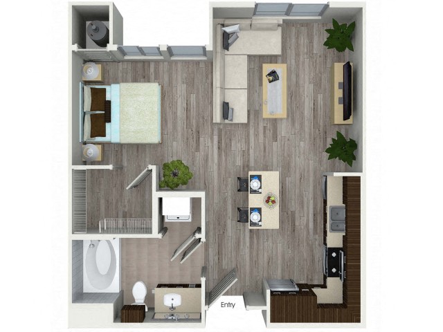 Floor plan for studio, 1 bath, 592 sqft